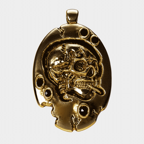 Skull of a Skeleton with Burning Cigarette - Gold Necklace