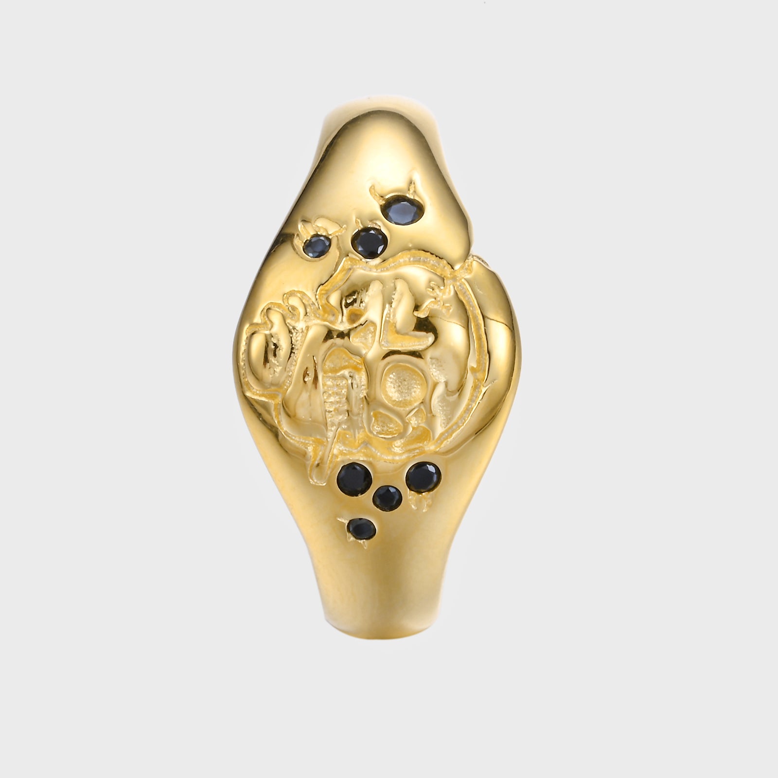 Skull of a Skeleton with Burning Cigarette - Gold Ring BE