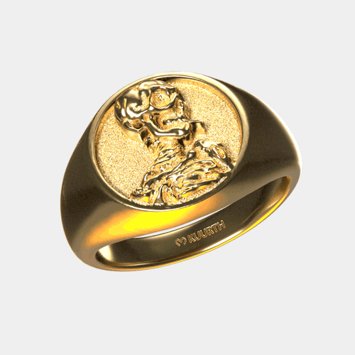 Skull of a Skeleton with Burning Cigarette - Gold Ring